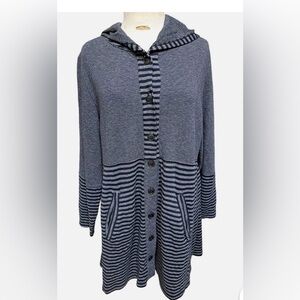 Iridium Gray and Black Striped Hooded duster Cardigan Pima cotton size L. Artsy